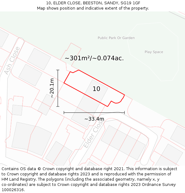 10, ELDER CLOSE, BEESTON, SANDY, SG19 1GF: Plot and title map