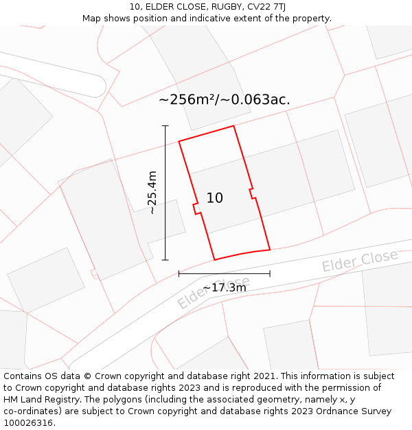 10, ELDER CLOSE, RUGBY, CV22 7TJ: Plot and title map