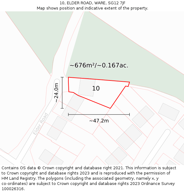 10, ELDER ROAD, WARE, SG12 7JF: Plot and title map