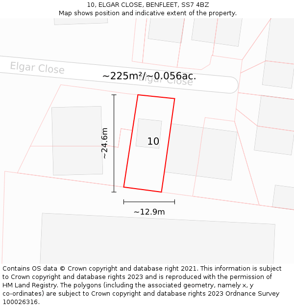 10, ELGAR CLOSE, BENFLEET, SS7 4BZ: Plot and title map