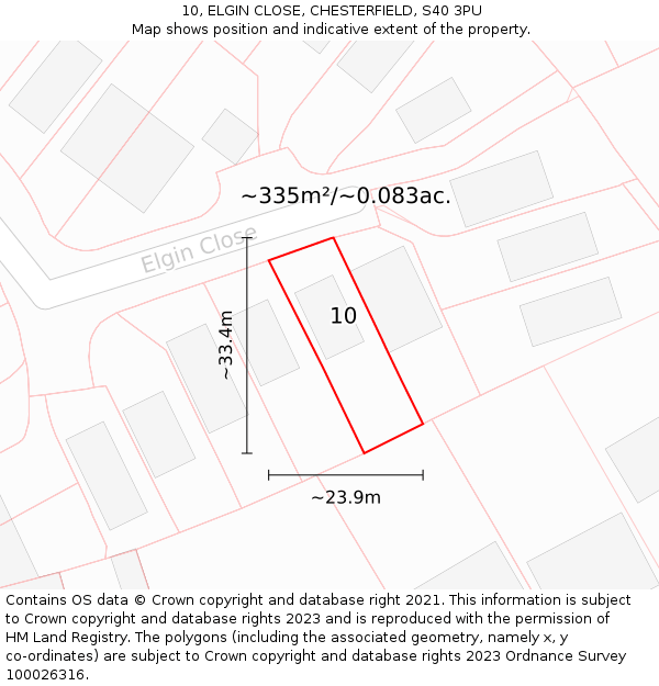 10, ELGIN CLOSE, CHESTERFIELD, S40 3PU: Plot and title map