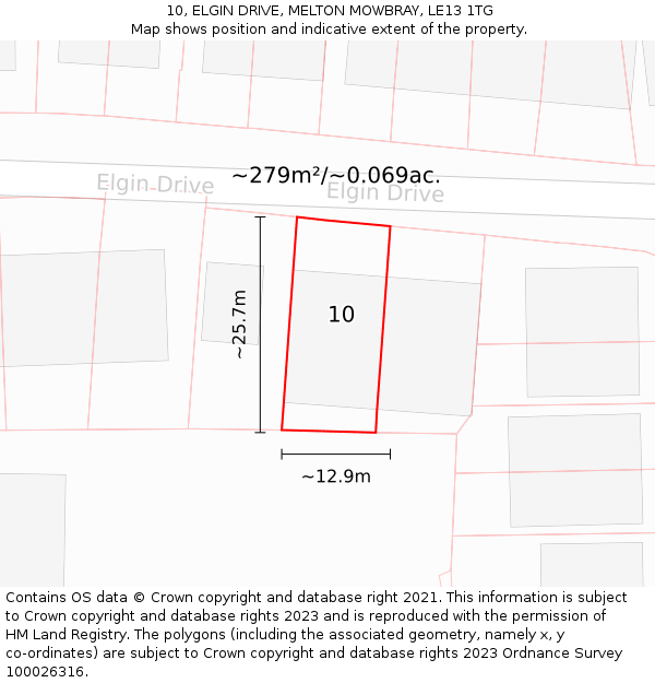 10, ELGIN DRIVE, MELTON MOWBRAY, LE13 1TG: Plot and title map