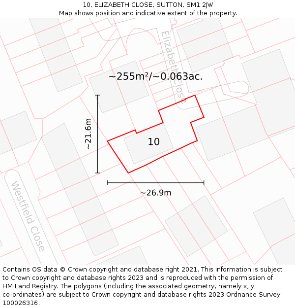 10, ELIZABETH CLOSE, SUTTON, SM1 2JW: Plot and title map