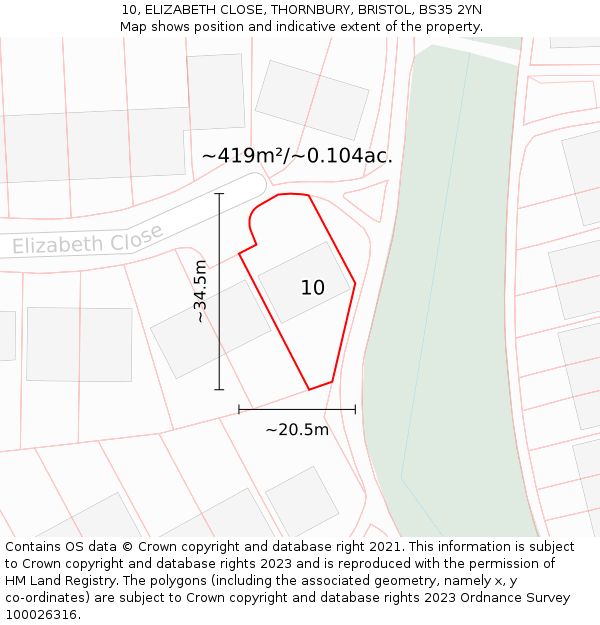 10, ELIZABETH CLOSE, THORNBURY, BRISTOL, BS35 2YN: Plot and title map