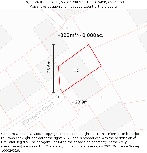 10, ELIZABETH COURT, MYTON CRESCENT, WARWICK, CV34 6QB: Plot and title map
