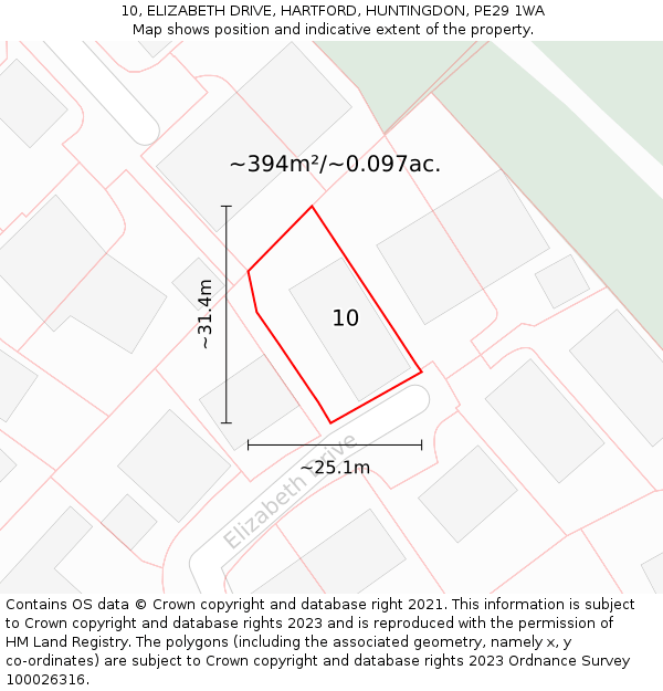 10, ELIZABETH DRIVE, HARTFORD, HUNTINGDON, PE29 1WA: Plot and title map