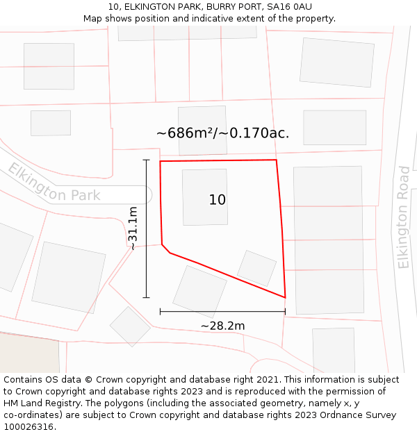 10, ELKINGTON PARK, BURRY PORT, SA16 0AU: Plot and title map