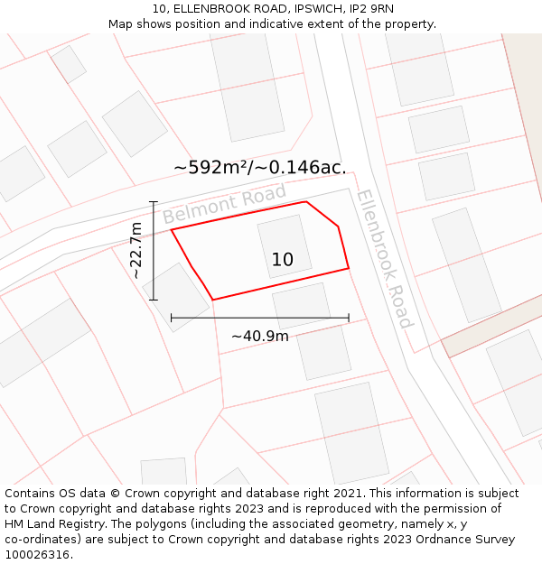 10, ELLENBROOK ROAD, IPSWICH, IP2 9RN: Plot and title map