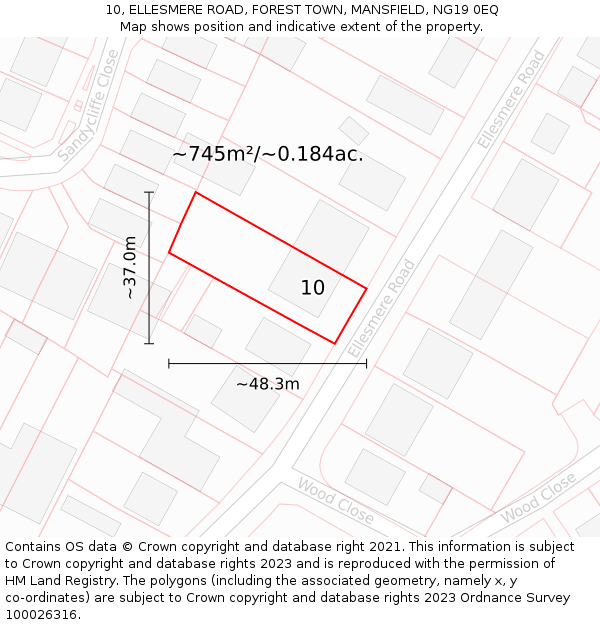10, ELLESMERE ROAD, FOREST TOWN, MANSFIELD, NG19 0EQ: Plot and title map