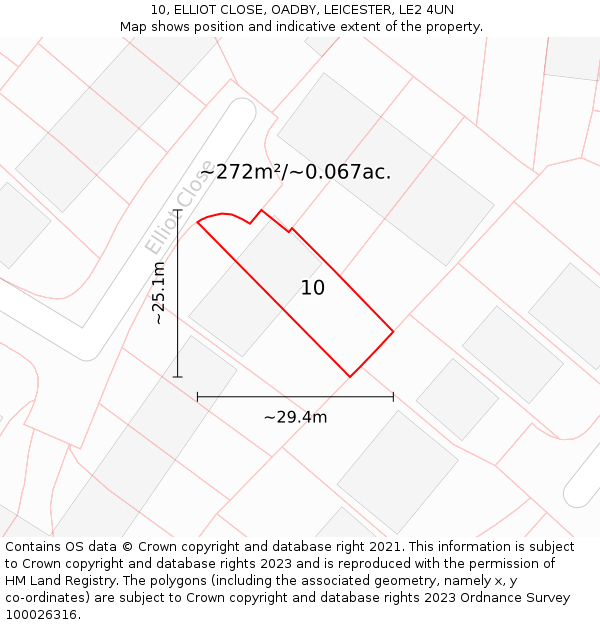 10, ELLIOT CLOSE, OADBY, LEICESTER, LE2 4UN: Plot and title map