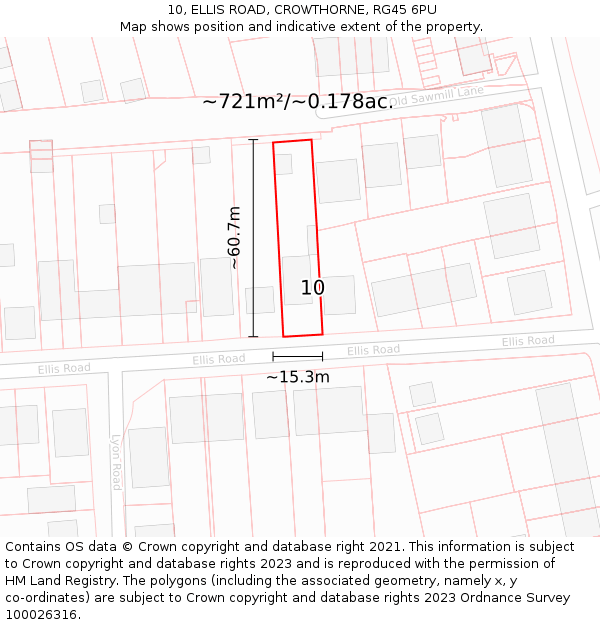 10, ELLIS ROAD, CROWTHORNE, RG45 6PU: Plot and title map