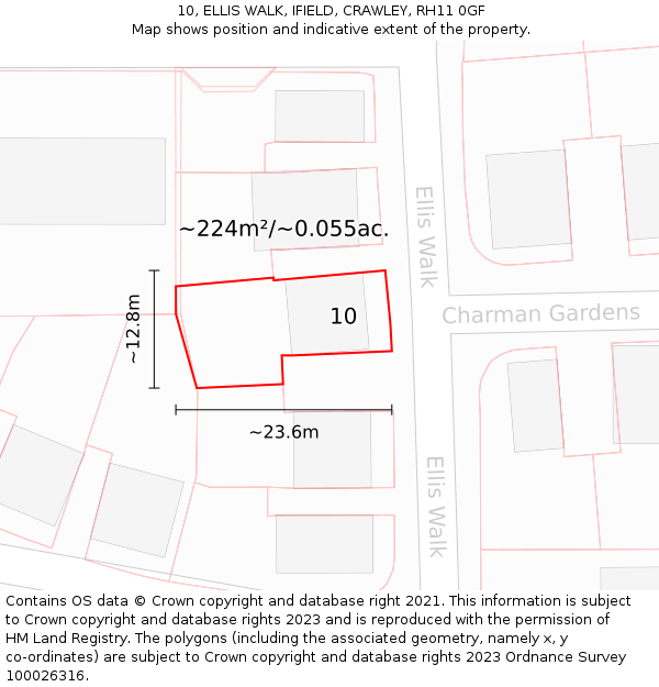 10, ELLIS WALK, IFIELD, CRAWLEY, RH11 0GF: Plot and title map