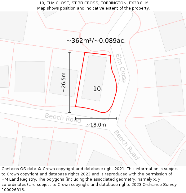 10, ELM CLOSE, STIBB CROSS, TORRINGTON, EX38 8HY: Plot and title map