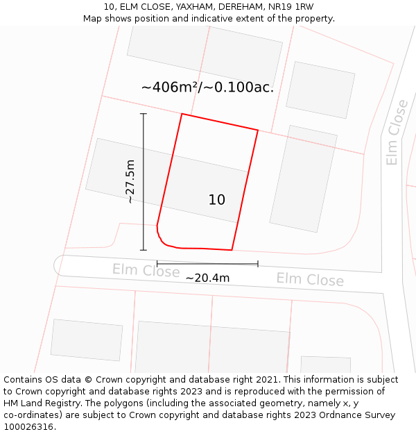 10, ELM CLOSE, YAXHAM, DEREHAM, NR19 1RW: Plot and title map