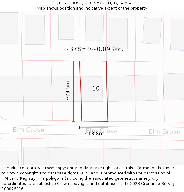 10, ELM GROVE, TEIGNMOUTH, TQ14 8SA: Plot and title map