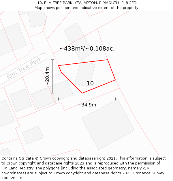 10, ELM TREE PARK, YEALMPTON, PLYMOUTH, PL8 2ED: Plot and title map