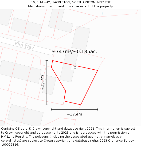 10, ELM WAY, HACKLETON, NORTHAMPTON, NN7 2BT: Plot and title map