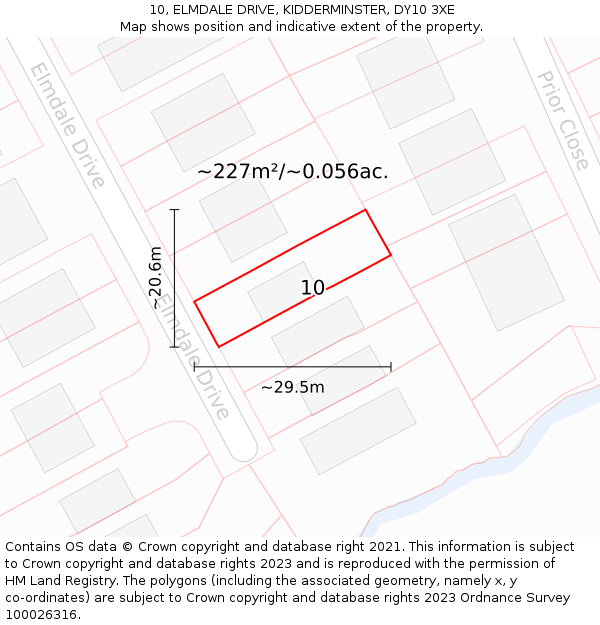 10, ELMDALE DRIVE, KIDDERMINSTER, DY10 3XE: Plot and title map