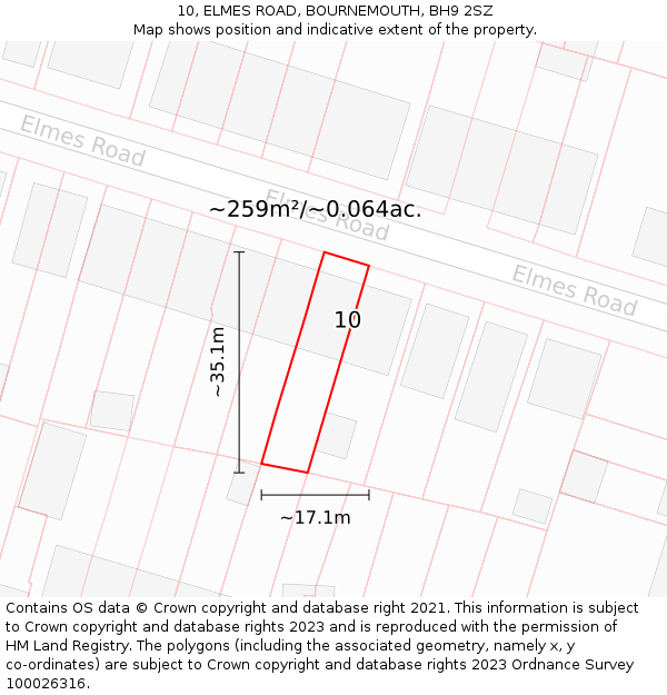 10, ELMES ROAD, BOURNEMOUTH, BH9 2SZ: Plot and title map