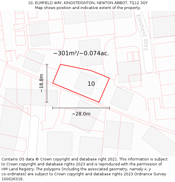 10, ELMFIELD WAY, KINGSTEIGNTON, NEWTON ABBOT, TQ12 3GY: Plot and title map