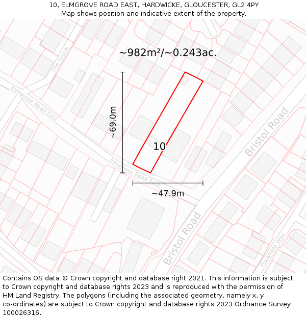 10, ELMGROVE ROAD EAST, HARDWICKE, GLOUCESTER, GL2 4PY: Plot and title map