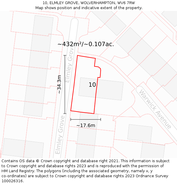 10, ELMLEY GROVE, WOLVERHAMPTON, WV6 7RW: Plot and title map