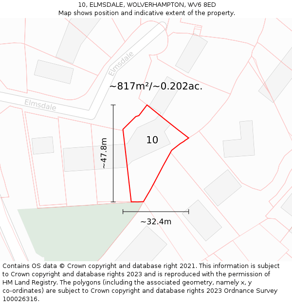 10, ELMSDALE, WOLVERHAMPTON, WV6 8ED: Plot and title map
