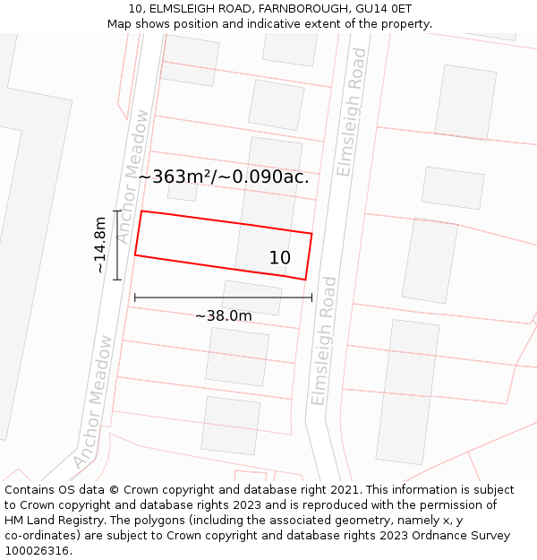 10, ELMSLEIGH ROAD, FARNBOROUGH, GU14 0ET: Plot and title map