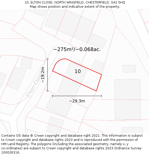 10, ELTON CLOSE, NORTH WINGFIELD, CHESTERFIELD, S42 5HQ: Plot and title map