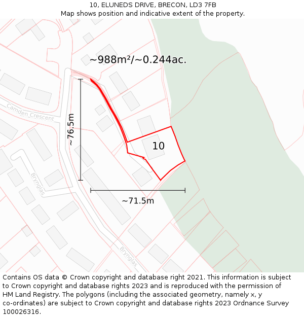 10, ELUNEDS DRIVE, BRECON, LD3 7FB: Plot and title map