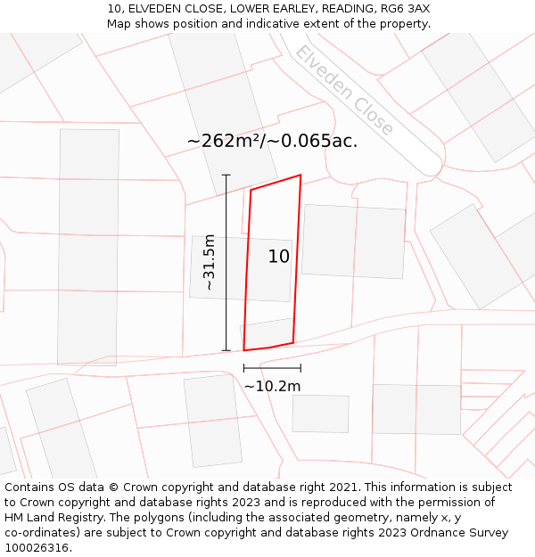 10, ELVEDEN CLOSE, LOWER EARLEY, READING, RG6 3AX: Plot and title map