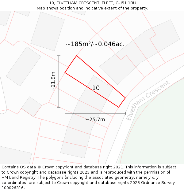 10, ELVETHAM CRESCENT, FLEET, GU51 1BU: Plot and title map