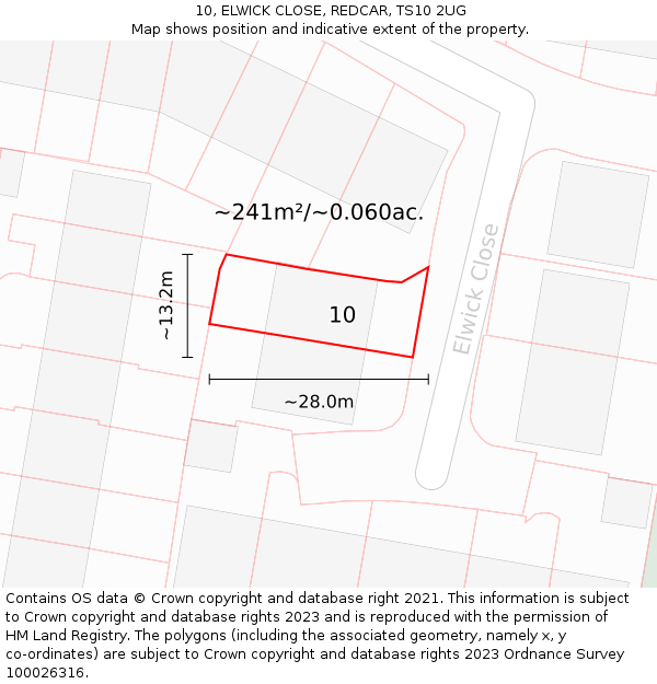 10, ELWICK CLOSE, REDCAR, TS10 2UG: Plot and title map