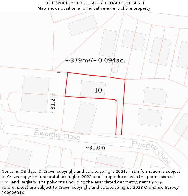 10, ELWORTHY CLOSE, SULLY, PENARTH, CF64 5TT: Plot and title map