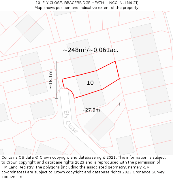 10, ELY CLOSE, BRACEBRIDGE HEATH, LINCOLN, LN4 2TJ: Plot and title map