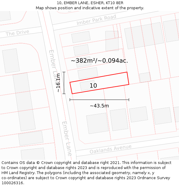 10, EMBER LANE, ESHER, KT10 8ER: Plot and title map