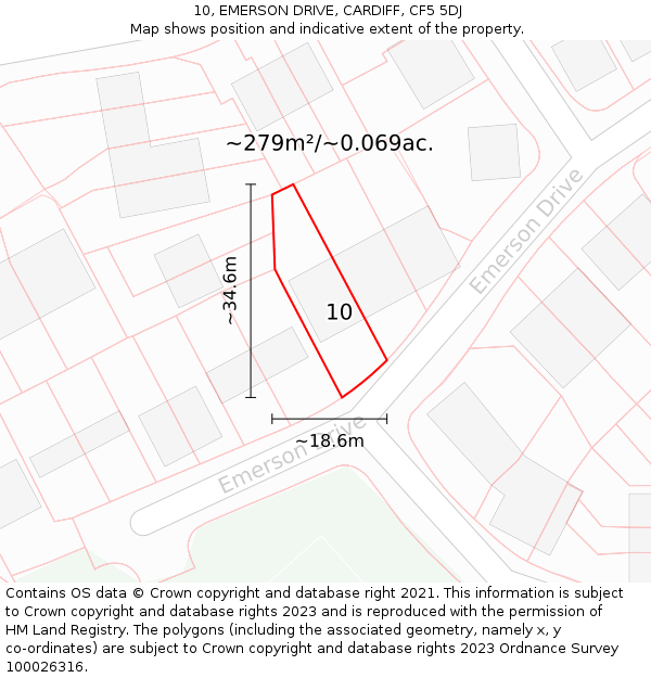 10, EMERSON DRIVE, CARDIFF, CF5 5DJ: Plot and title map