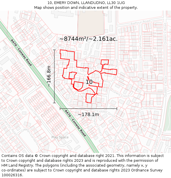 10, EMERY DOWN, LLANDUDNO, LL30 1UG: Plot and title map