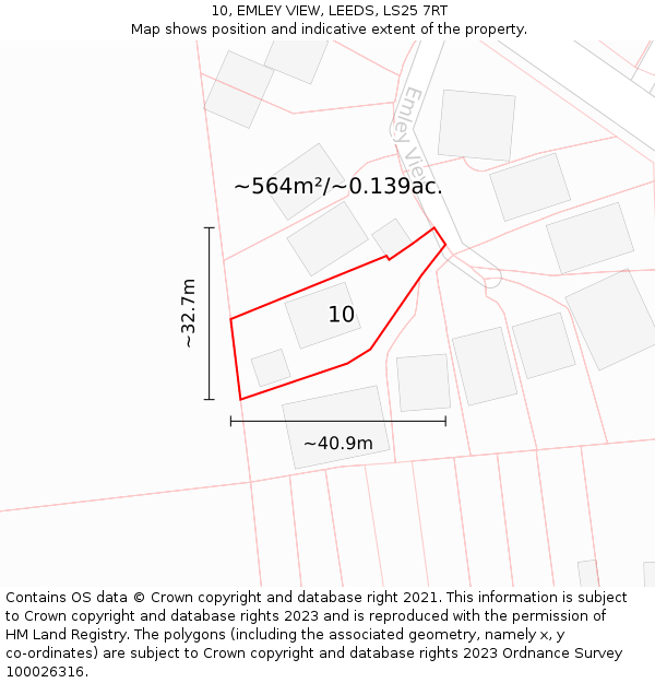 10, EMLEY VIEW, LEEDS, LS25 7RT: Plot and title map