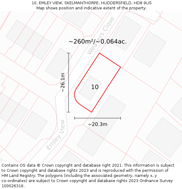 10, EMLEY VIEW, SKELMANTHORPE, HUDDERSFIELD, HD8 9US: Plot and title map