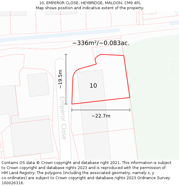 10, EMPEROR CLOSE, HEYBRIDGE, MALDON, CM9 4PL: Plot and title map