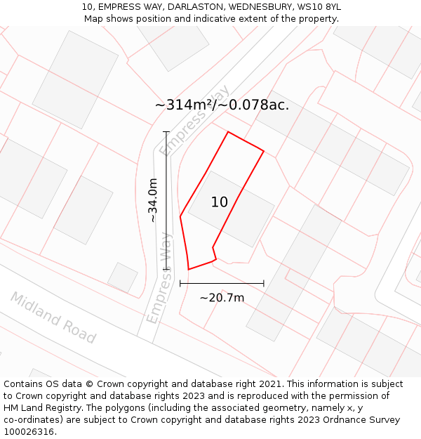 10, EMPRESS WAY, DARLASTON, WEDNESBURY, WS10 8YL: Plot and title map