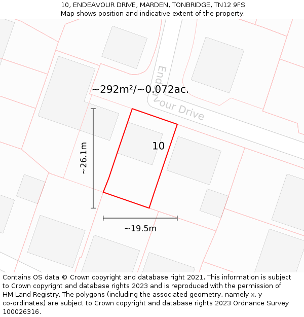 10, ENDEAVOUR DRIVE, MARDEN, TONBRIDGE, TN12 9FS: Plot and title map