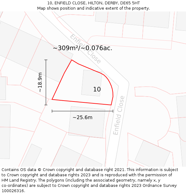 10, ENFIELD CLOSE, HILTON, DERBY, DE65 5HT: Plot and title map