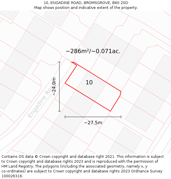 10, ENGADINE ROAD, BROMSGROVE, B60 2SD: Plot and title map