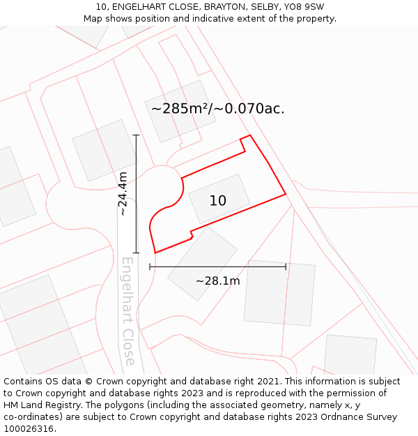 10, ENGELHART CLOSE, BRAYTON, SELBY, YO8 9SW: Plot and title map