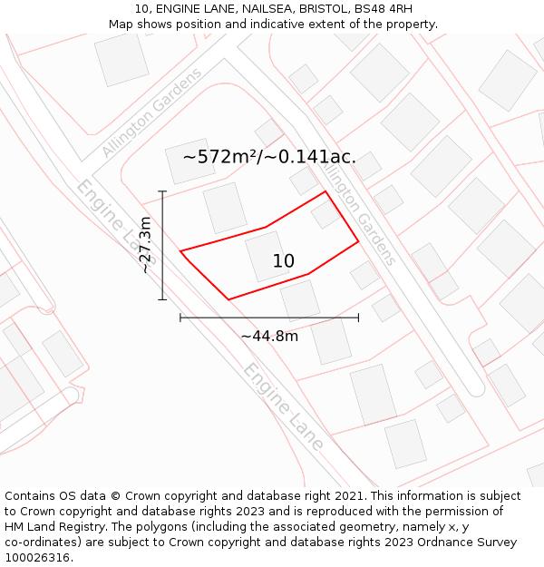 10, ENGINE LANE, NAILSEA, BRISTOL, BS48 4RH: Plot and title map