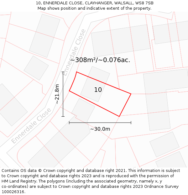10, ENNERDALE CLOSE, CLAYHANGER, WALSALL, WS8 7SB: Plot and title map