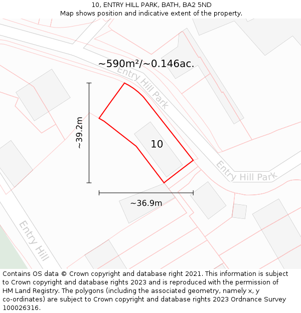 10, ENTRY HILL PARK, BATH, BA2 5ND: Plot and title map
