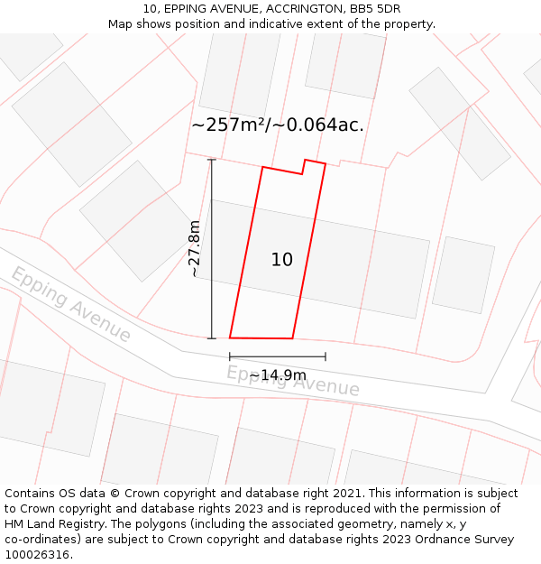 10, EPPING AVENUE, ACCRINGTON, BB5 5DR: Plot and title map
